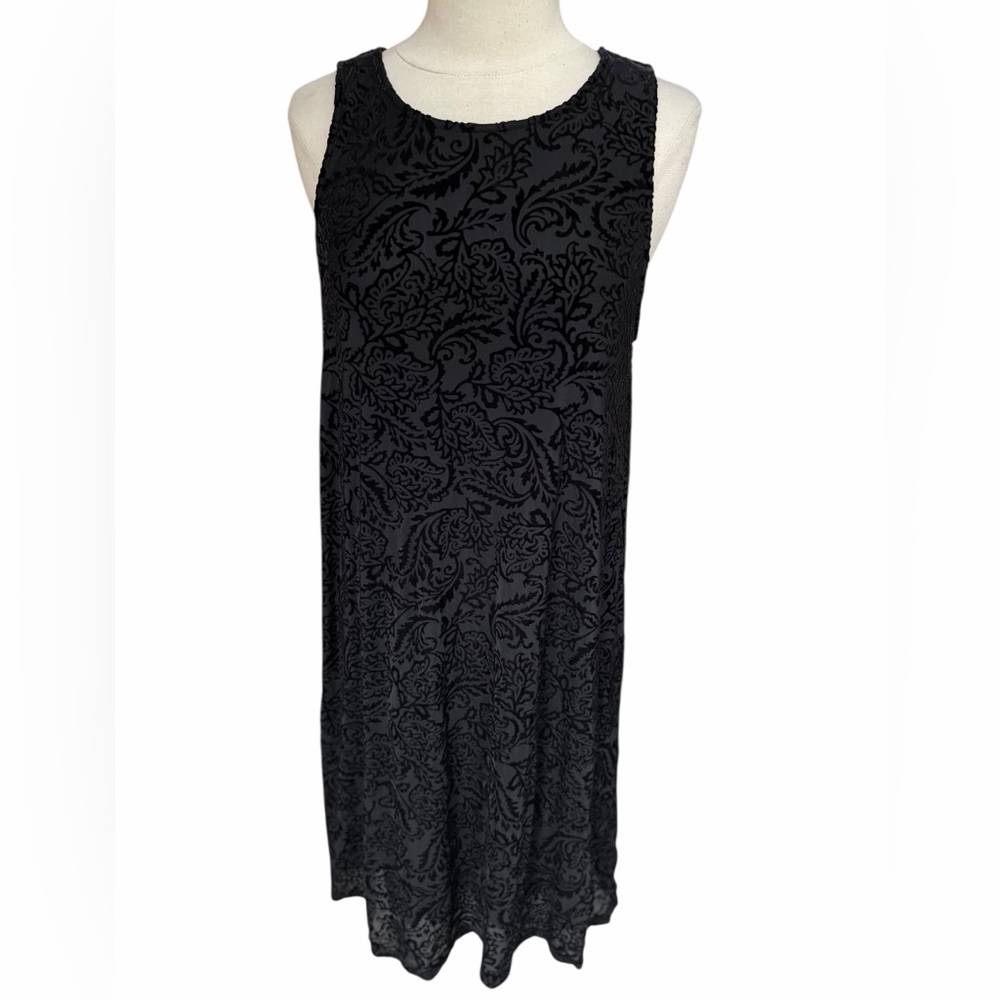 Late 90s/Y2K Simply Styled‎ by Sears Black Sleeveless Floral Velvet Burnout Slip